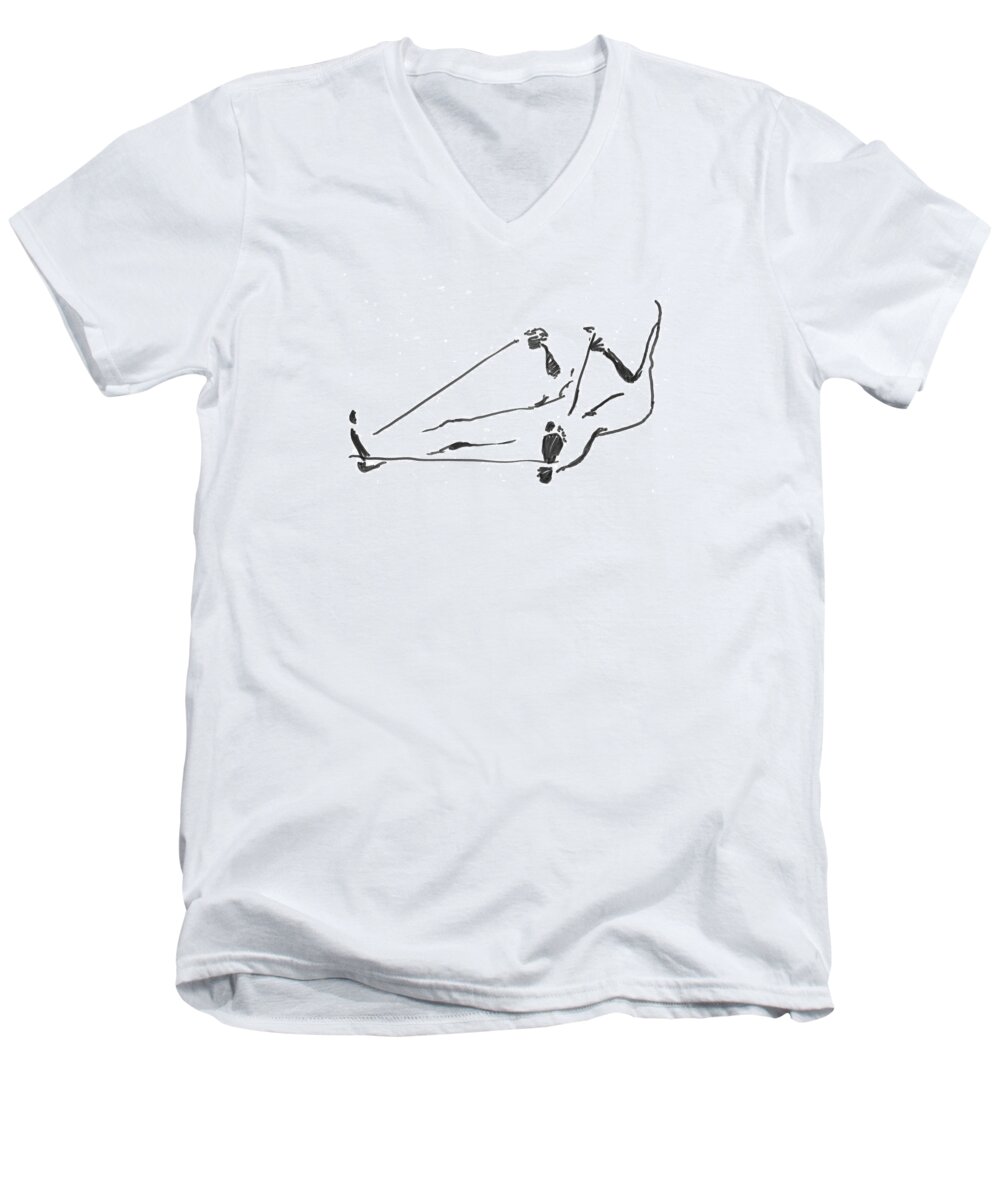 Model Men's V-Neck T-Shirt featuring the drawing Feet by Marica Ohlsson