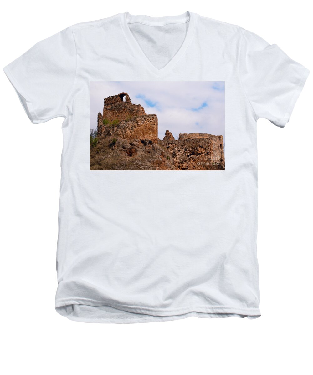 Castle Men's V-Neck T-Shirt featuring the photograph Filakovo Hrad - Castle by Les Palenik