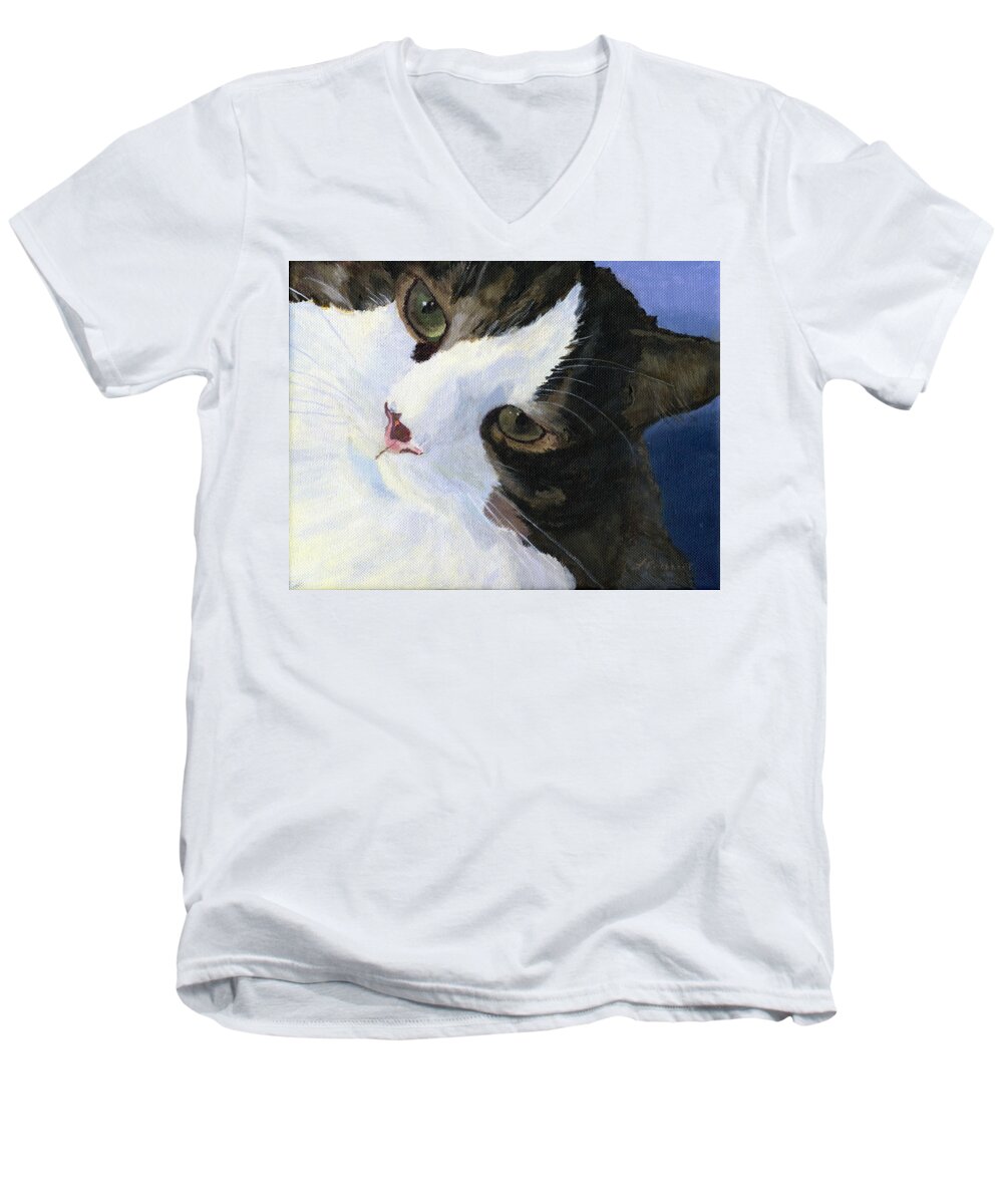 Cat Men's V-Neck T-Shirt featuring the painting Harley by Lynne Reichhart