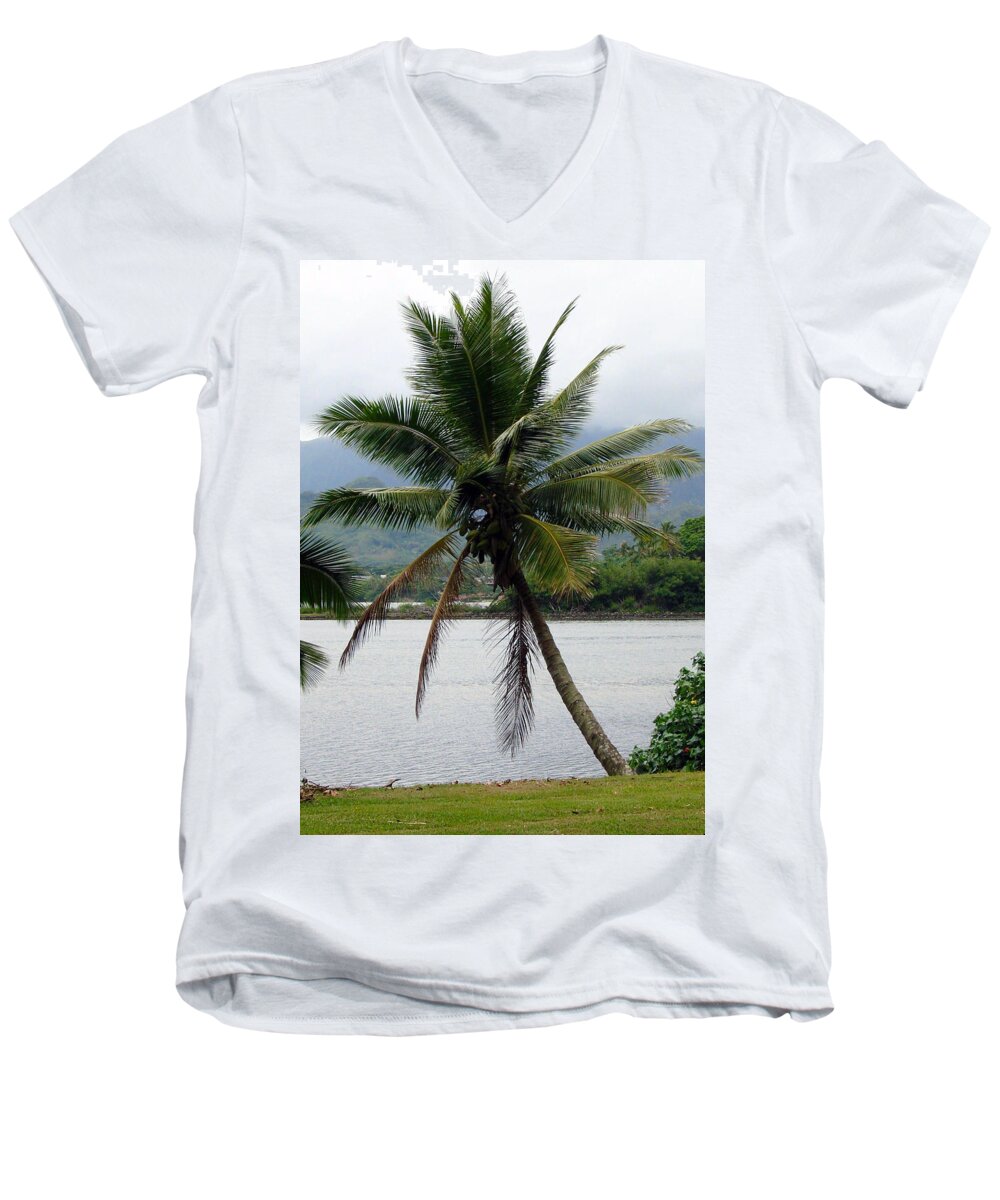 Tropical Palm Trees Men's V-Neck T-Shirt featuring the photograph Hawaiian Palm by Athena Mckinzie