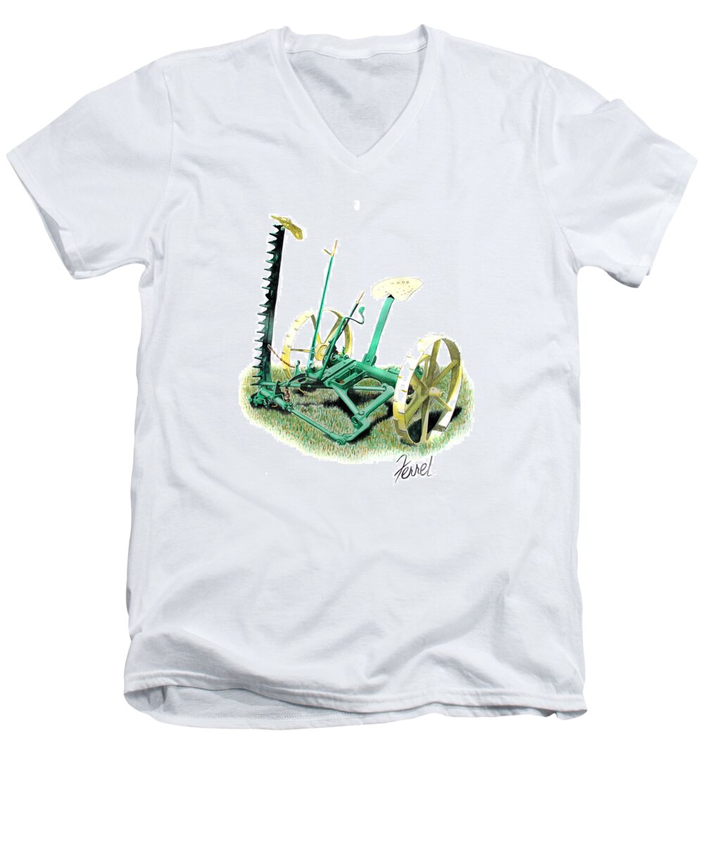 Hay Cutter Men's V-Neck T-Shirt featuring the painting Hay Cutter by Ferrel Cordle