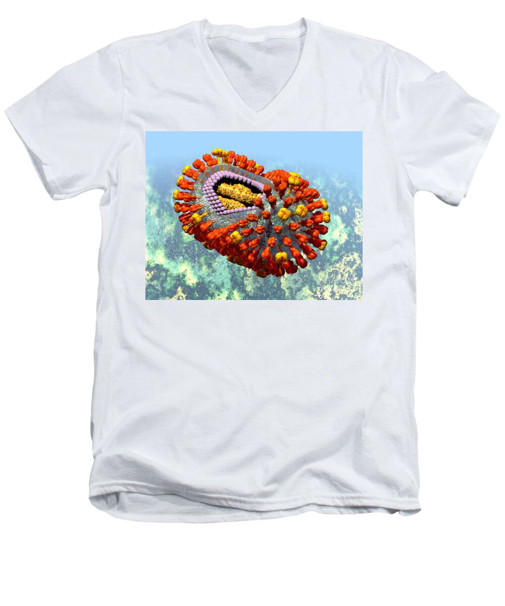 Biological Men's V-Neck T-Shirt featuring the digital art Influenza Structure on Blue by Russell Kightley