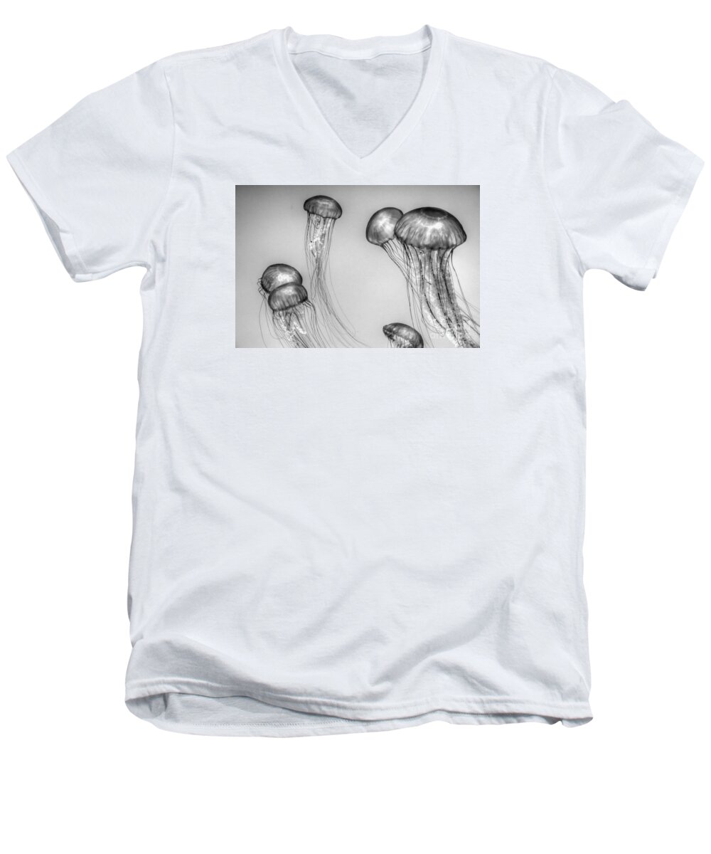 Jellies Men's V-Neck T-Shirt featuring the photograph Jellyfish in Black and White by Tap On Photo