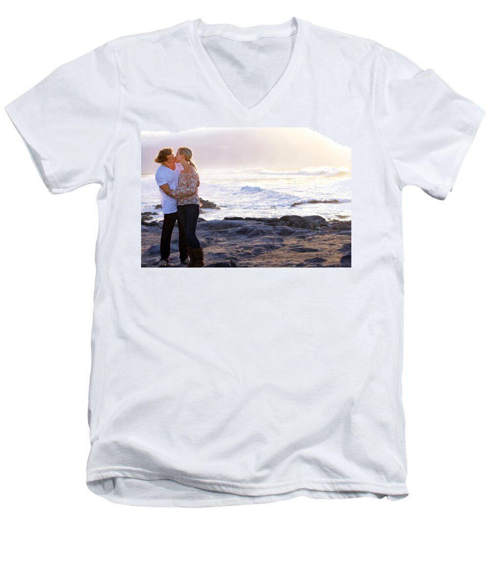 Couple Men's V-Neck T-Shirt featuring the photograph Kissed by the Ocean by Dawn Eshelman