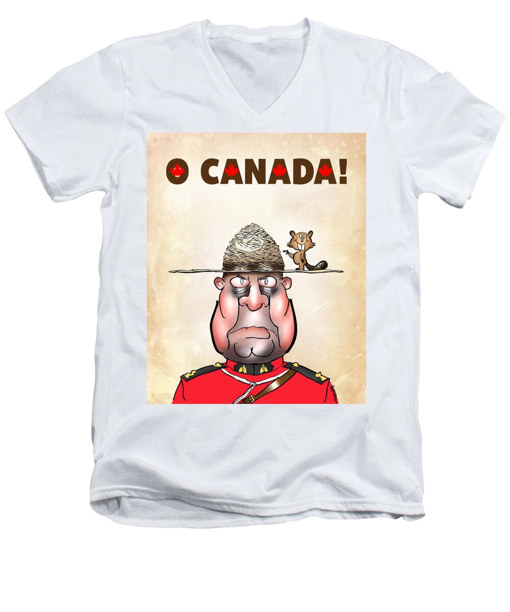 Canada Men's V-Neck T-Shirt featuring the digital art O Canada by Mark Armstrong
