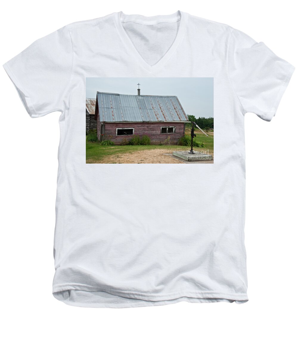 Wood Men's V-Neck T-Shirt featuring the photograph Old Wood Shed by Barbara McMahon