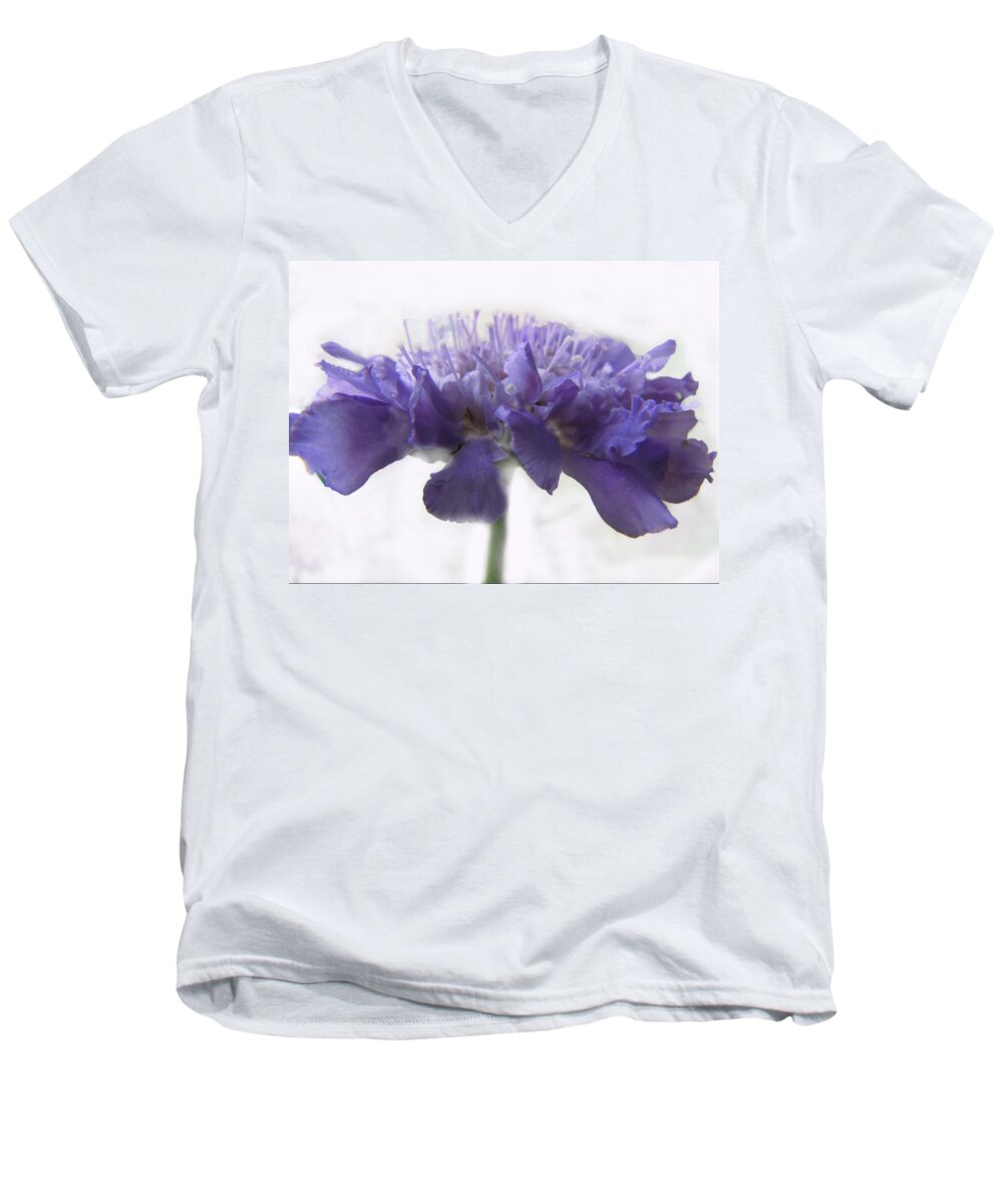  Men's V-Neck T-Shirt featuring the photograph Purple Pincushin by Debbie Portwood