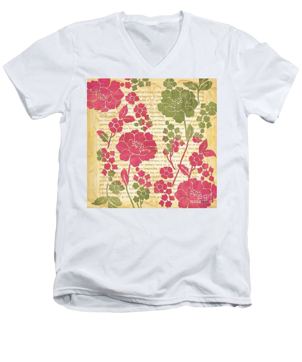 Raspberry Men's V-Neck T-Shirt featuring the painting Raspberry Sorbet Floral 2 by Debbie DeWitt