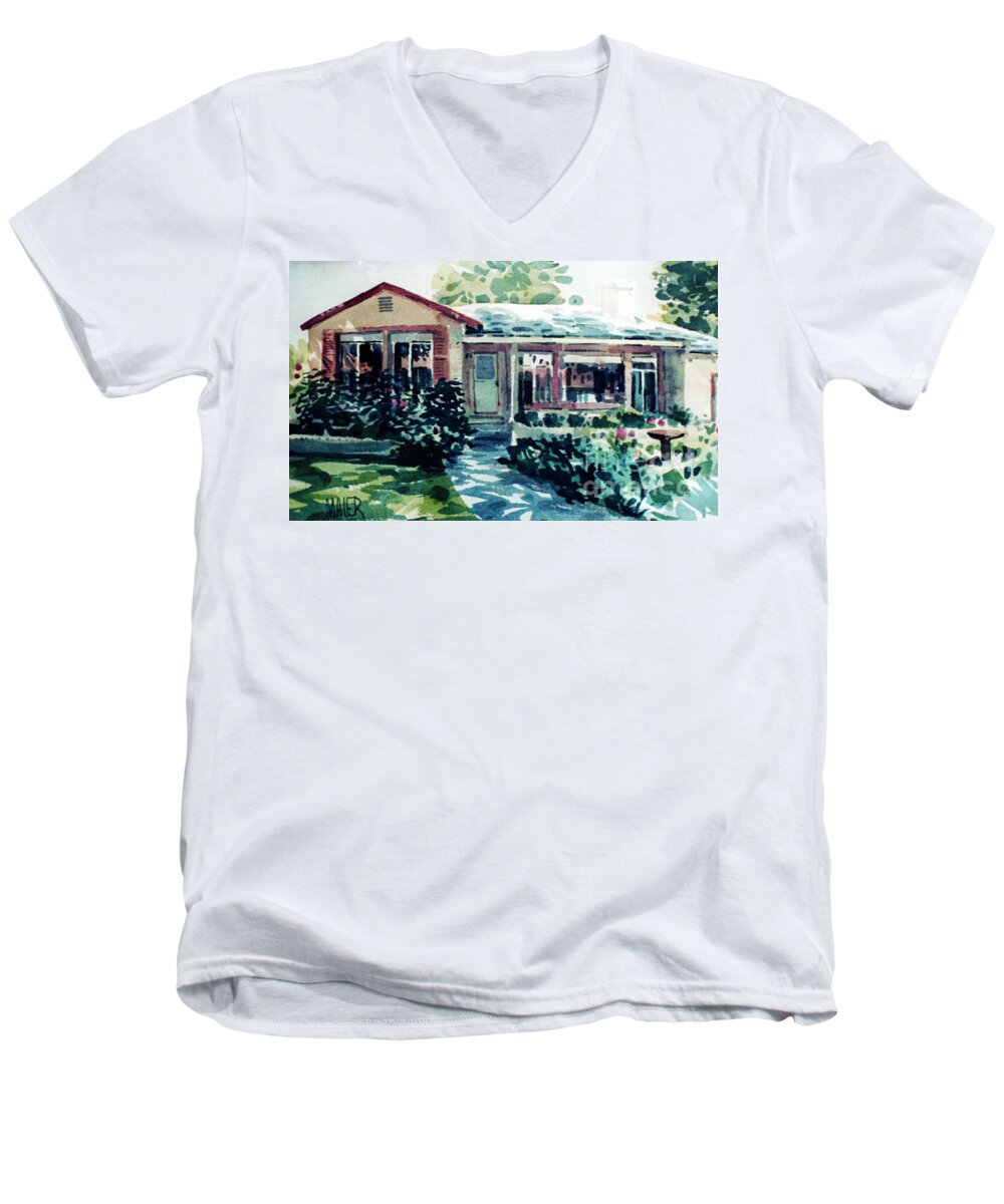 Home Men's V-Neck T-Shirt featuring the painting Redwood City House #2 by Donald Maier