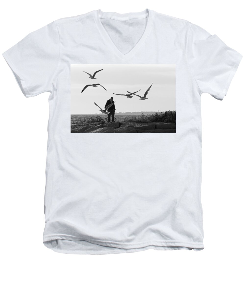 Birds Men's V-Neck T-Shirt featuring the photograph Seaside by David Freuthal