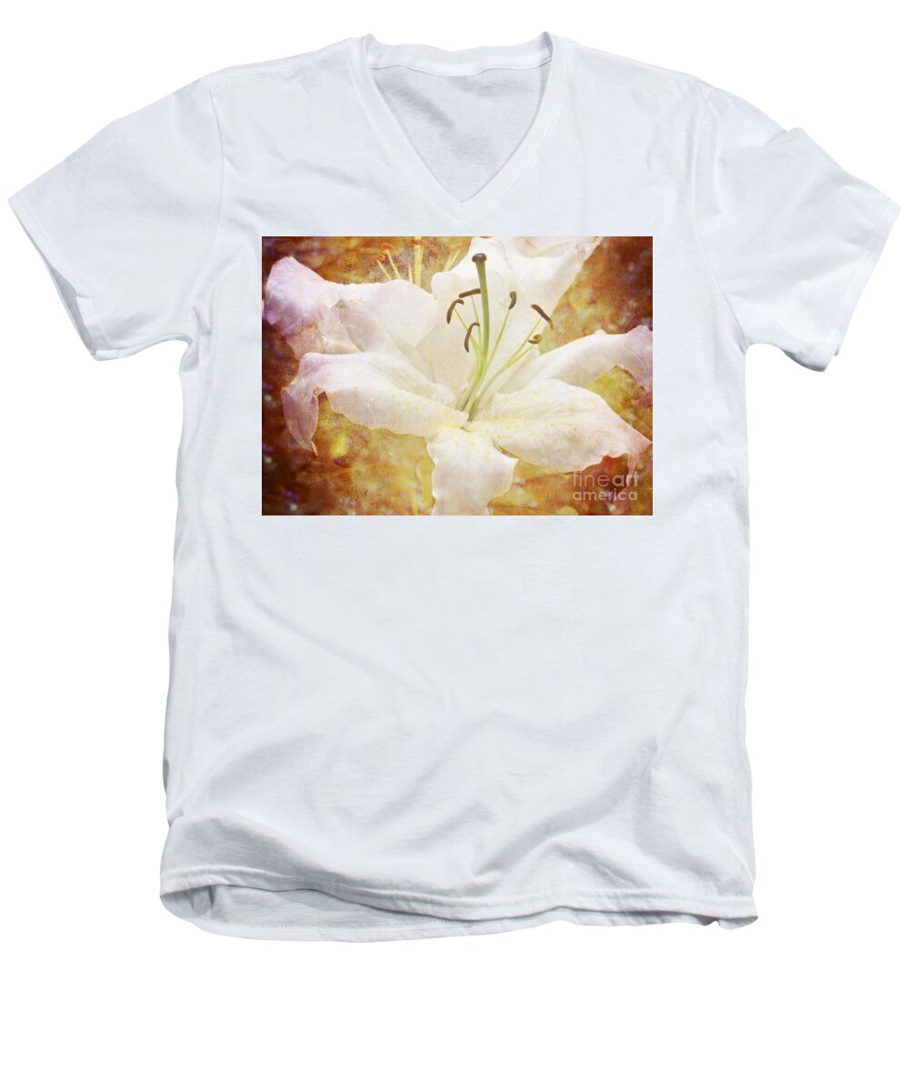 Clare Bambers Men's V-Neck T-Shirt featuring the photograph Sparkling Lily by Clare Bambers