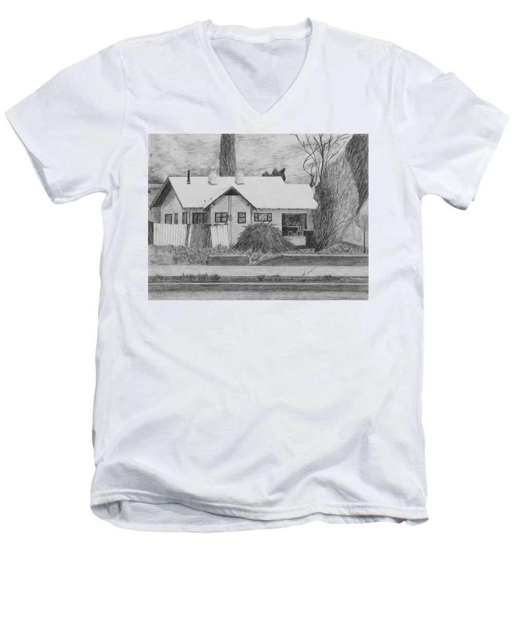 House Men's V-Neck T-Shirt featuring the drawing The House Across by Kume Bryant