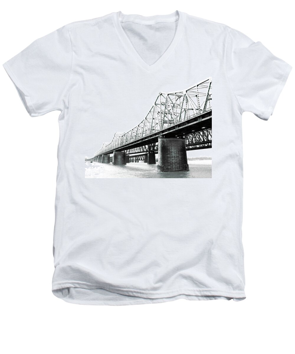 River Men's V-Neck T-Shirt featuring the photograph The Old Bridges at Memphis by Lizi Beard-Ward