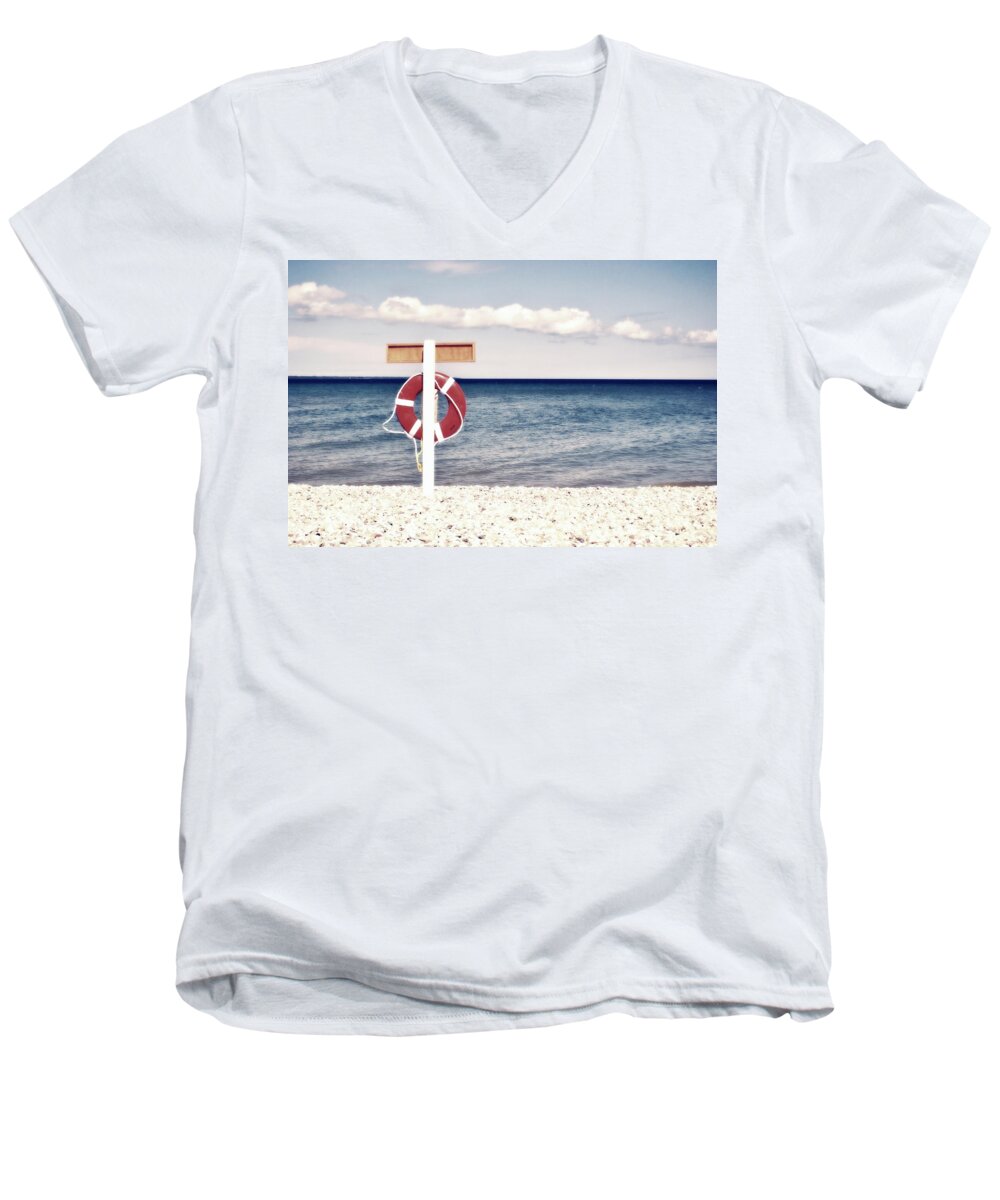 Point Nippigon Michigan Men's V-Neck T-Shirt featuring the photograph The Point by Marysue Ryan