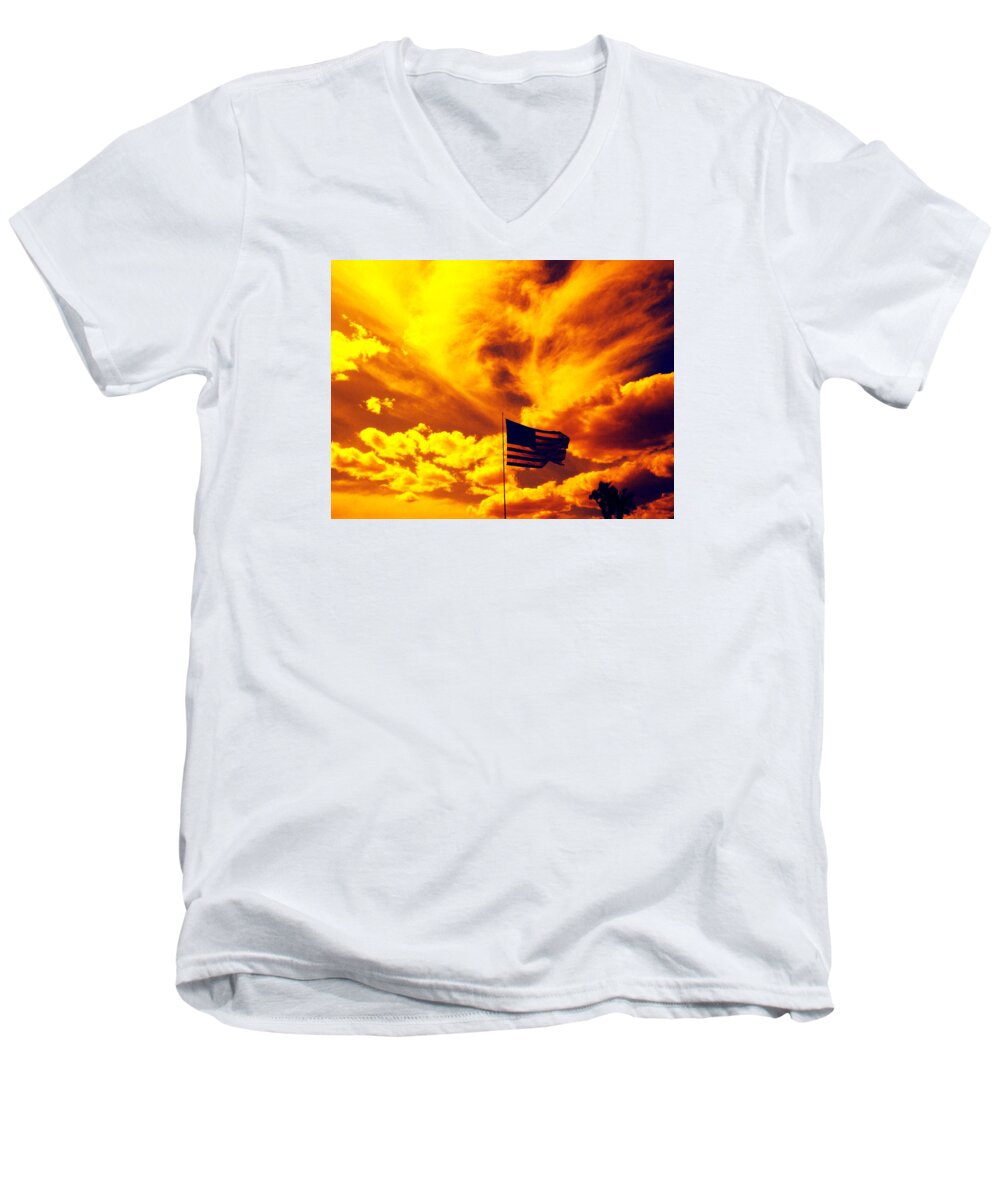 Skies Men's V-Neck T-Shirt featuring the photograph Turbulant America by Charles Benavidez