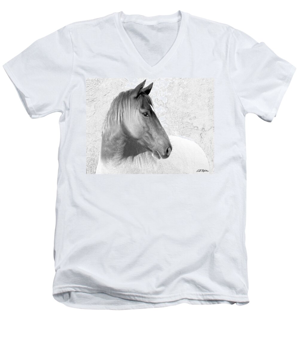 Horses Men's V-Neck T-Shirt featuring the drawing Unfinished Horse by Bill Stephens