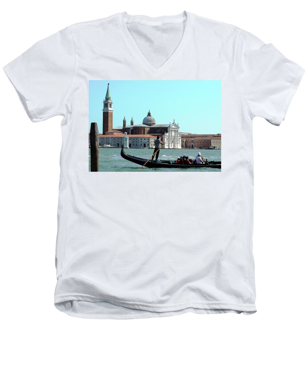 Venice Men's V-Neck T-Shirt featuring the photograph Venice from a Gandola by La Dolce Vita