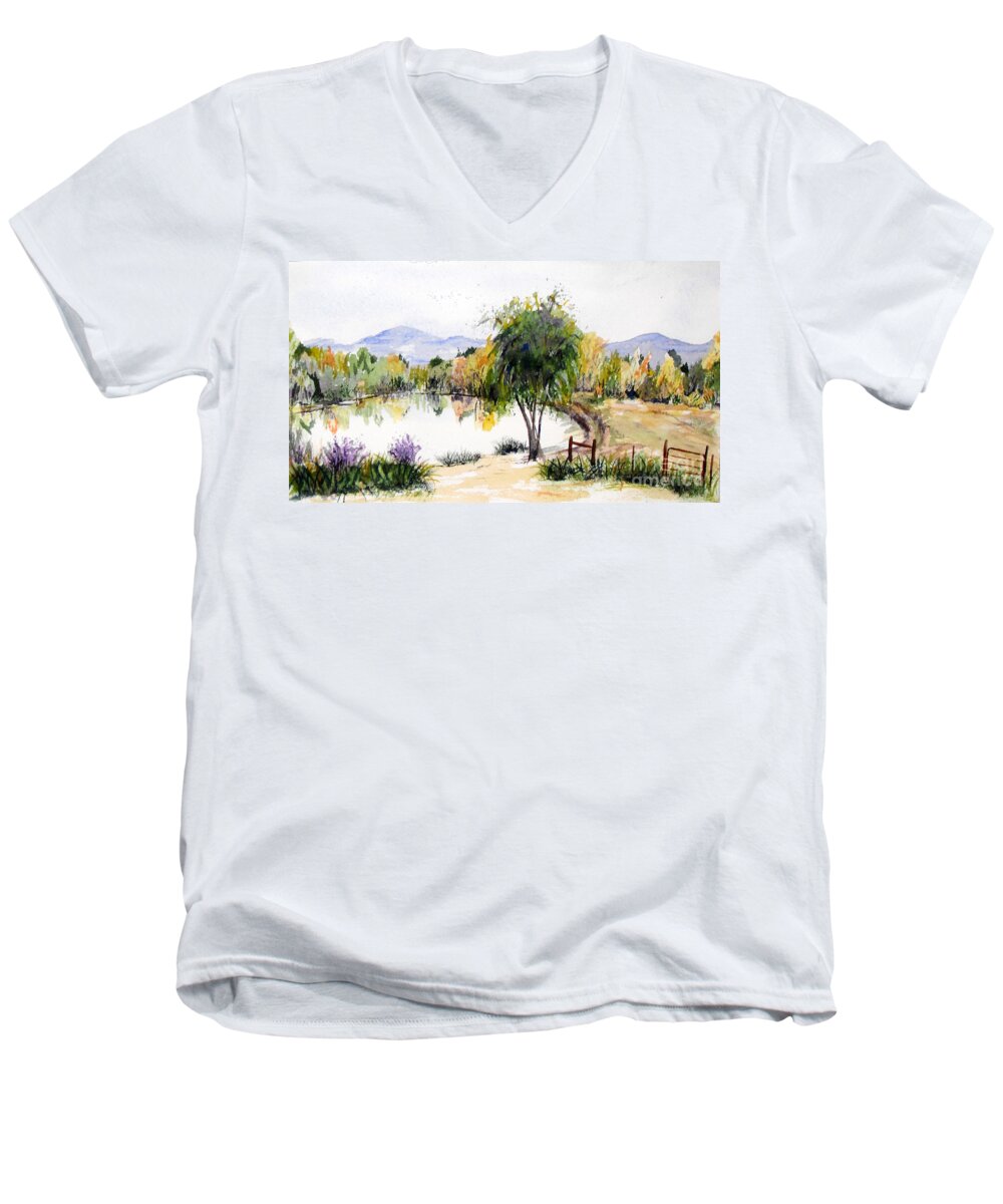 Landscape Men's V-Neck T-Shirt featuring the painting View Outside Reno by Vicki Housel