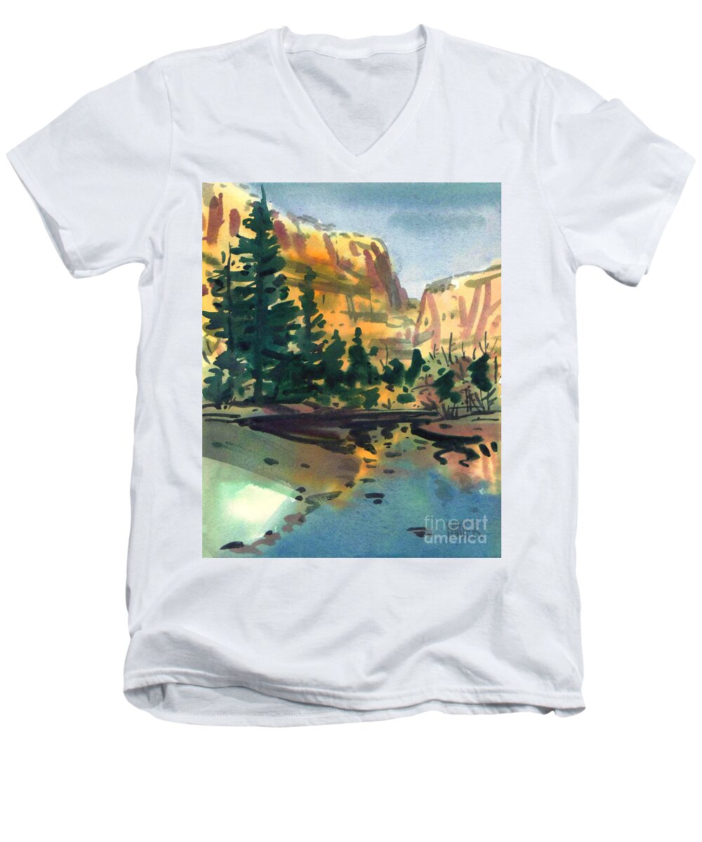 Watercolor Men's V-Neck T-Shirt featuring the painting Yosemite Valley in January by Donald Maier