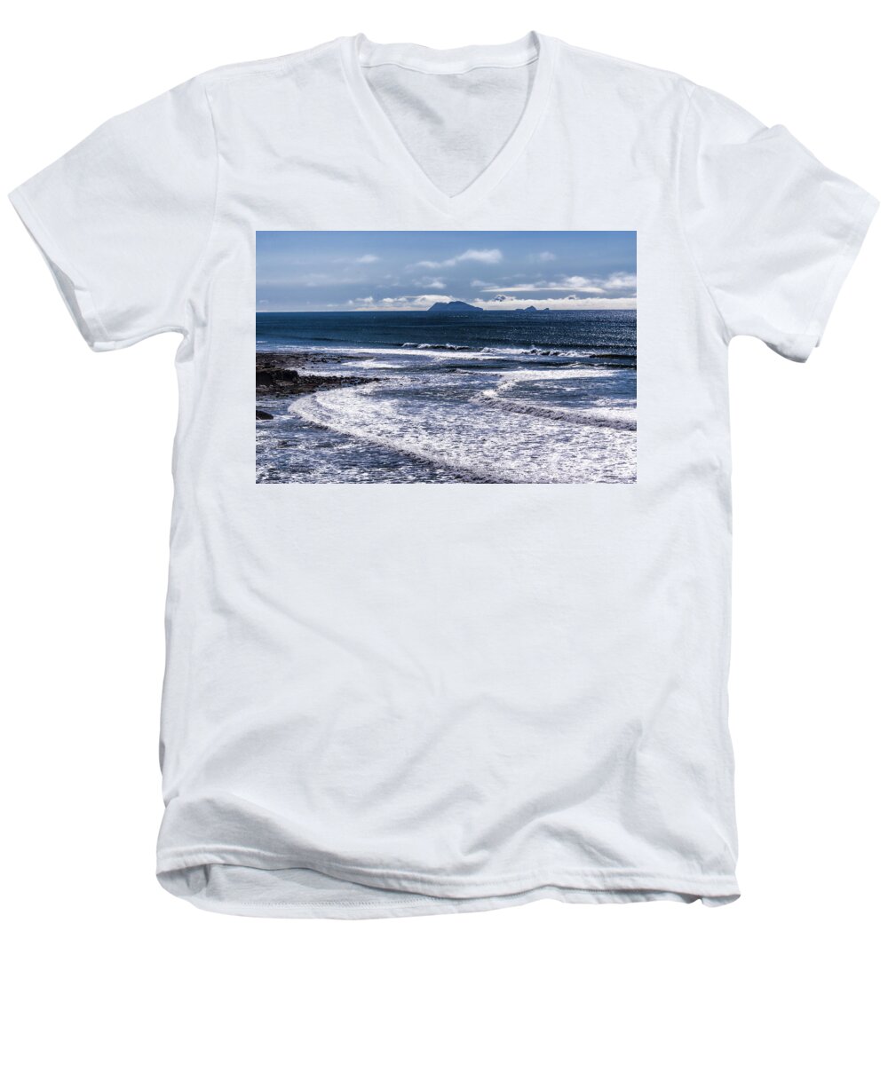 Point Loma Men's V-Neck T-Shirt featuring the photograph Point Loma and Islos Los Coronados by Daniel Hebard