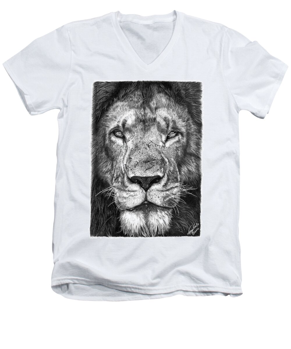 Graphite Men's V-Neck T-Shirt featuring the drawing 059 - Lorien the Lion by Abbey Noelle
