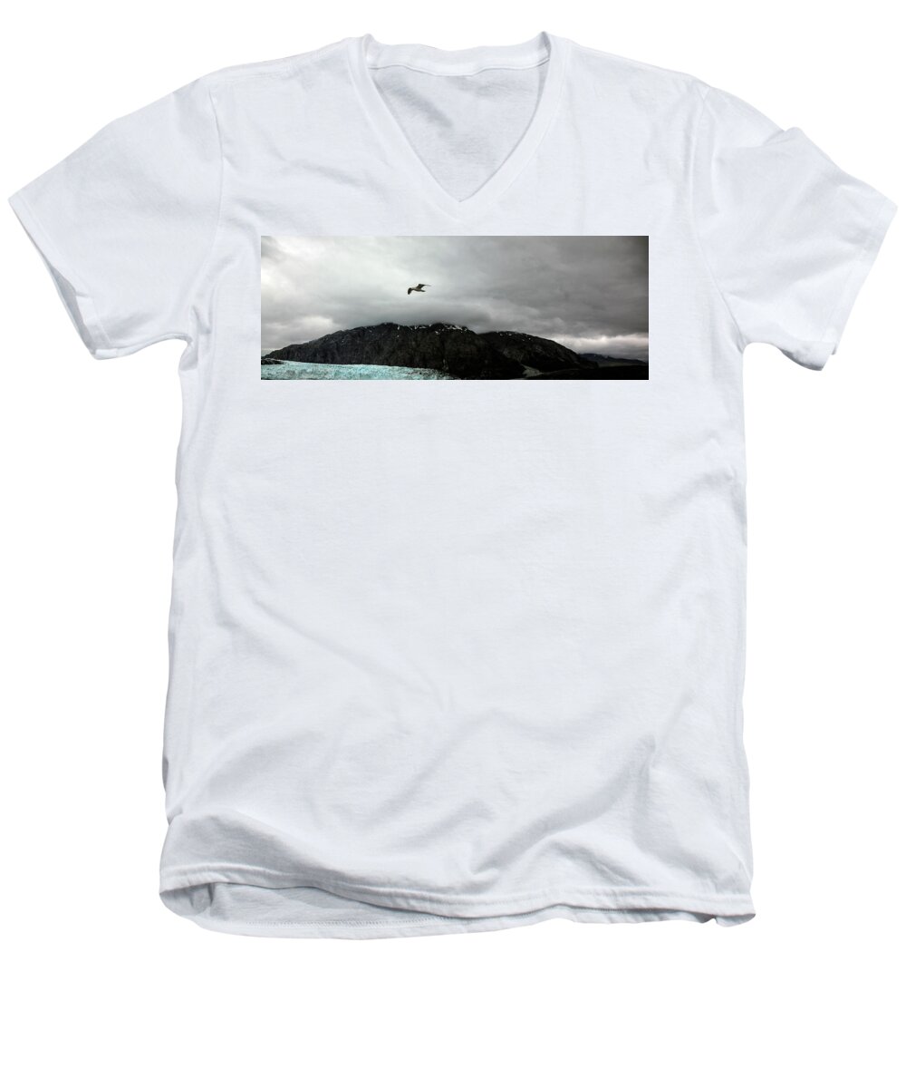 Alaska Men's V-Neck T-Shirt featuring the photograph Bird Over Glacier - Alaska #2 by Madeline Ellis