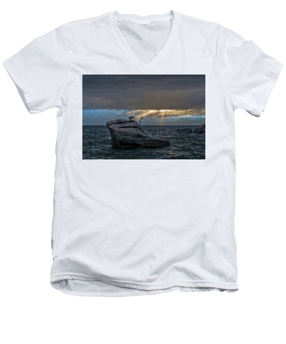 Lake Men's V-Neck T-Shirt featuring the photograph Breaking light #1 by Martin Gollery