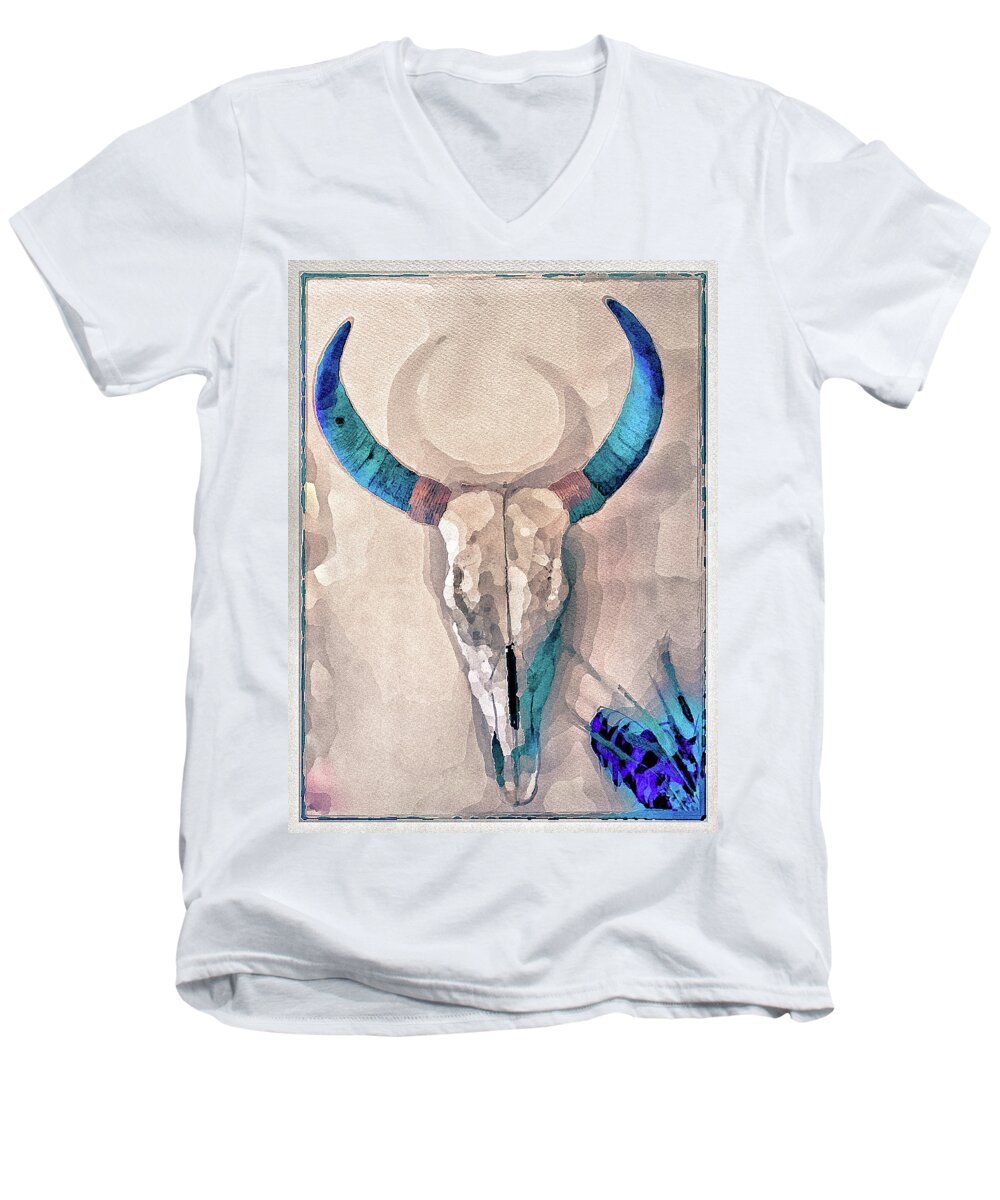 Cow Skull Men's V-Neck T-Shirt featuring the photograph Cow Skull #1 by Ronda Broatch