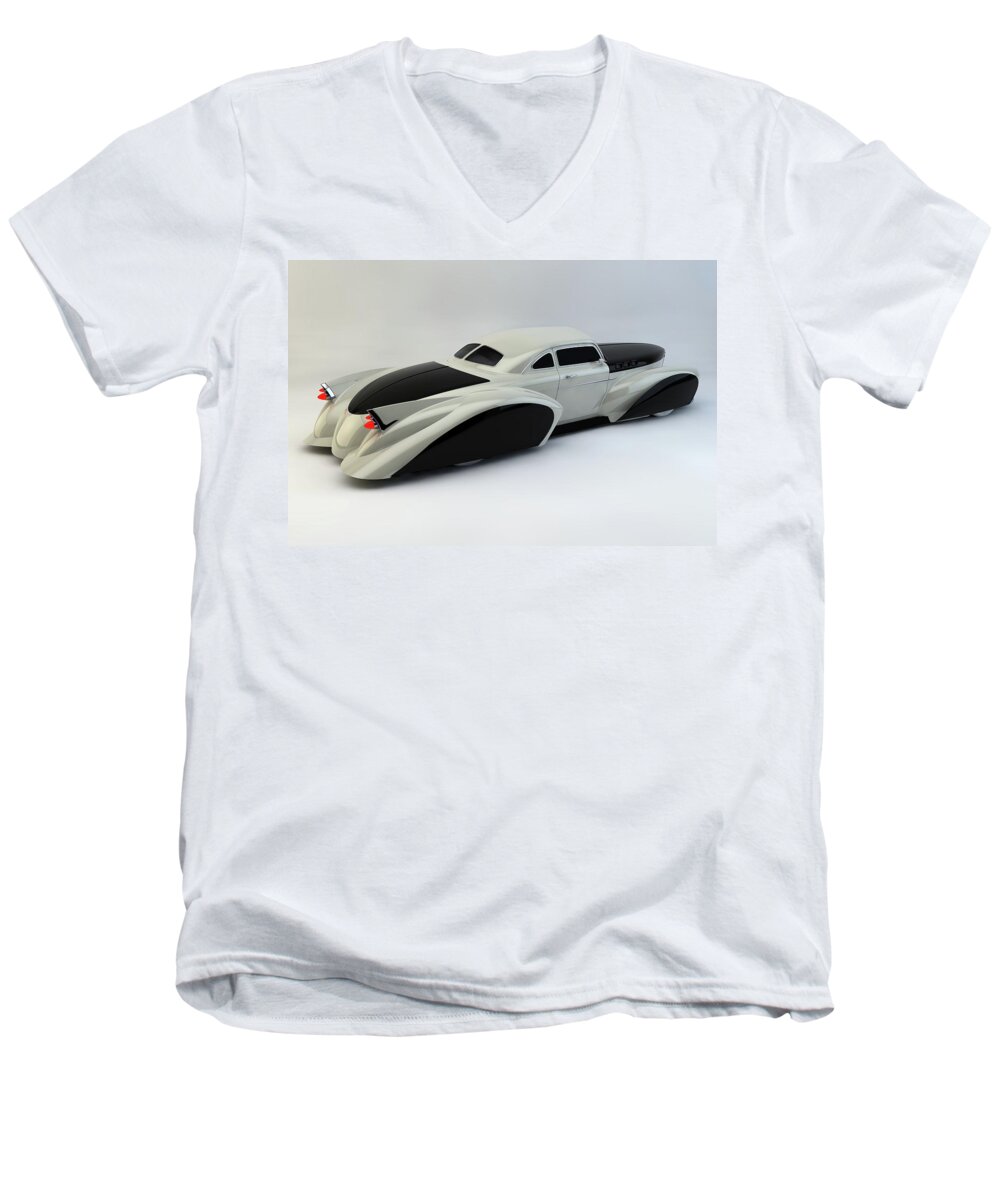  #collector Cars#3d Render#hot Rod #custom #hot Rods #chopped Top# 3d Render# Custom # Lead Sled#visualization # C4d #3d Model#3d Rendering # Photorealistic # Retro # Auto # Vintage Cars #classic # Antique Cars Men's V-Neck T-Shirt featuring the photograph Custom Lead Sled #1 by Louis Ferreira
