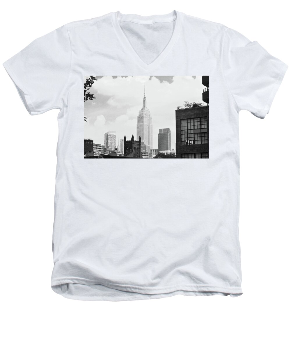 Cityscape Men's V-Neck T-Shirt featuring the photograph Empire State Building #1 by Joe Burns