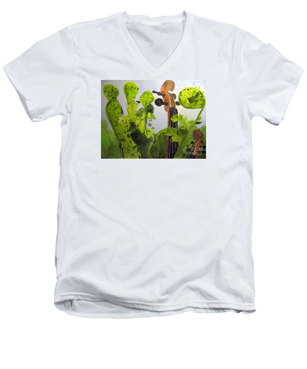 Fiddlehead Men's V-Neck T-Shirt featuring the painting Fiddleheads by Sandy McIntire