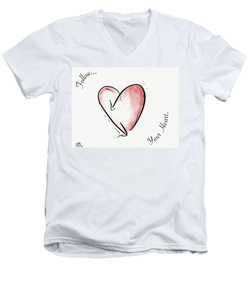 Heart Men's V-Neck T-Shirt featuring the drawing Follow Your Heart #1 by Jason Nicholas