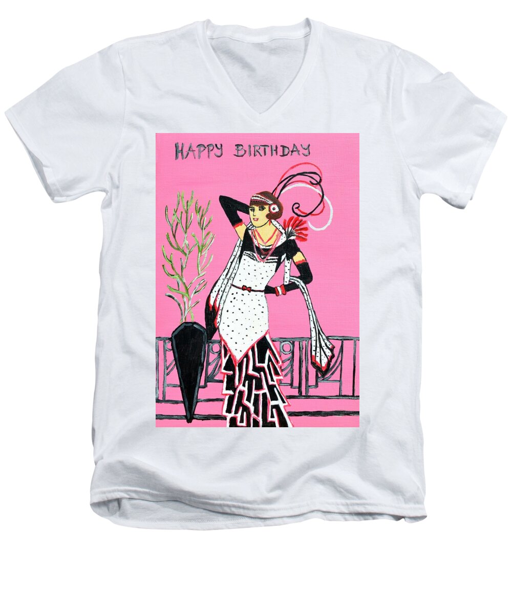 Lady Men's V-Neck T-Shirt featuring the painting Happy Birthday #2 by Magdalena Frohnsdorff