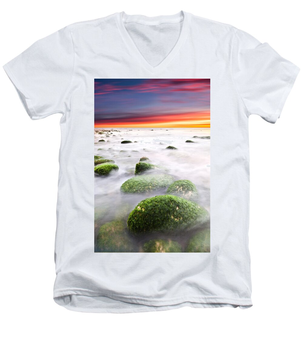 Beach Men's V-Neck T-Shirt featuring the photograph High tide #1 by Jorge Maia