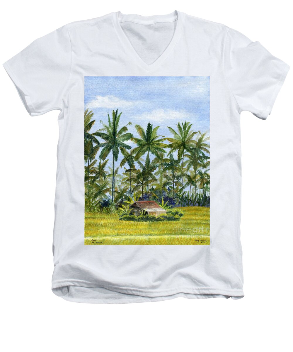 Ubud Men's V-Neck T-Shirt featuring the painting Home Bali Ubud Indonesia #1 by Melly Terpening