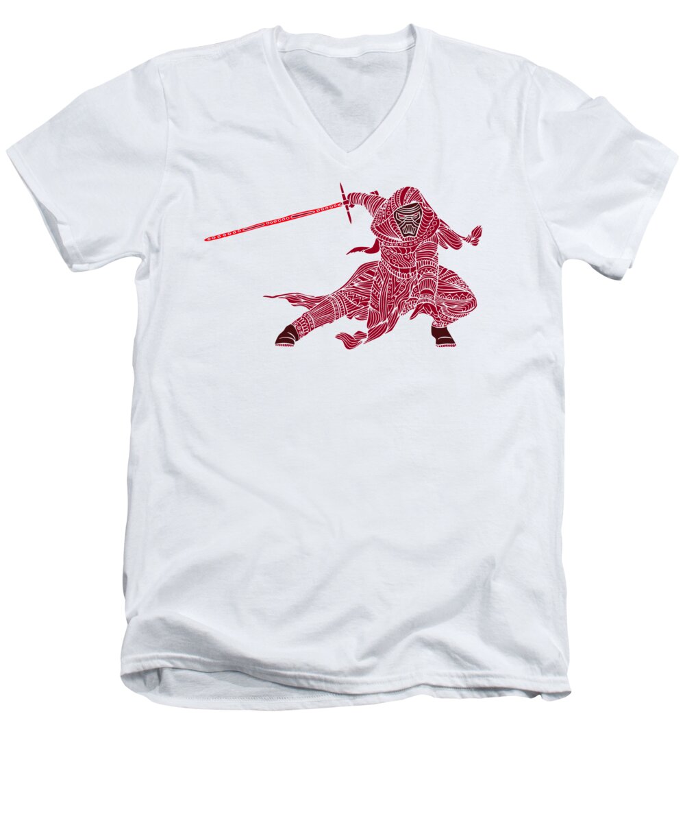 Kylo Ren Men's V-Neck T-Shirt featuring the mixed media Kylo Ren - Star Wars Art - Red #2 by Studio Grafiikka