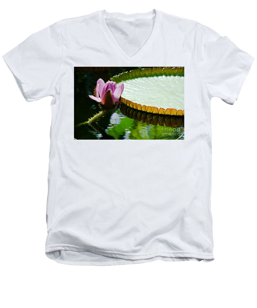 Lotus Men's V-Neck T-Shirt featuring the painting Lotus Flower #1 by Yurix Sardinelly