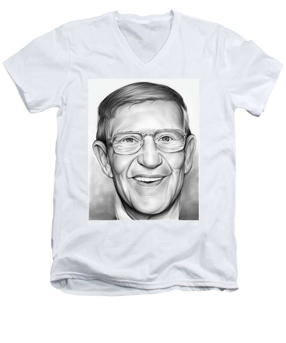 Lou Holtz Men's V-Neck T-Shirt featuring the drawing Lou Holtz #1 by Greg Joens