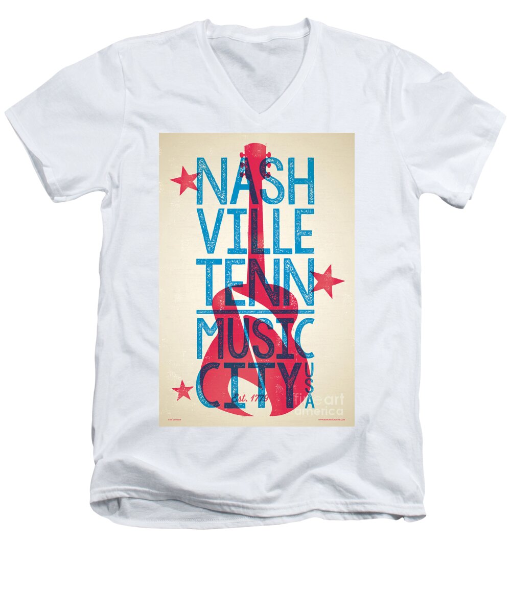 #faatoppicks Men's V-Neck T-Shirt featuring the digital art Nashville Poster - Tennessee by Jim Zahniser