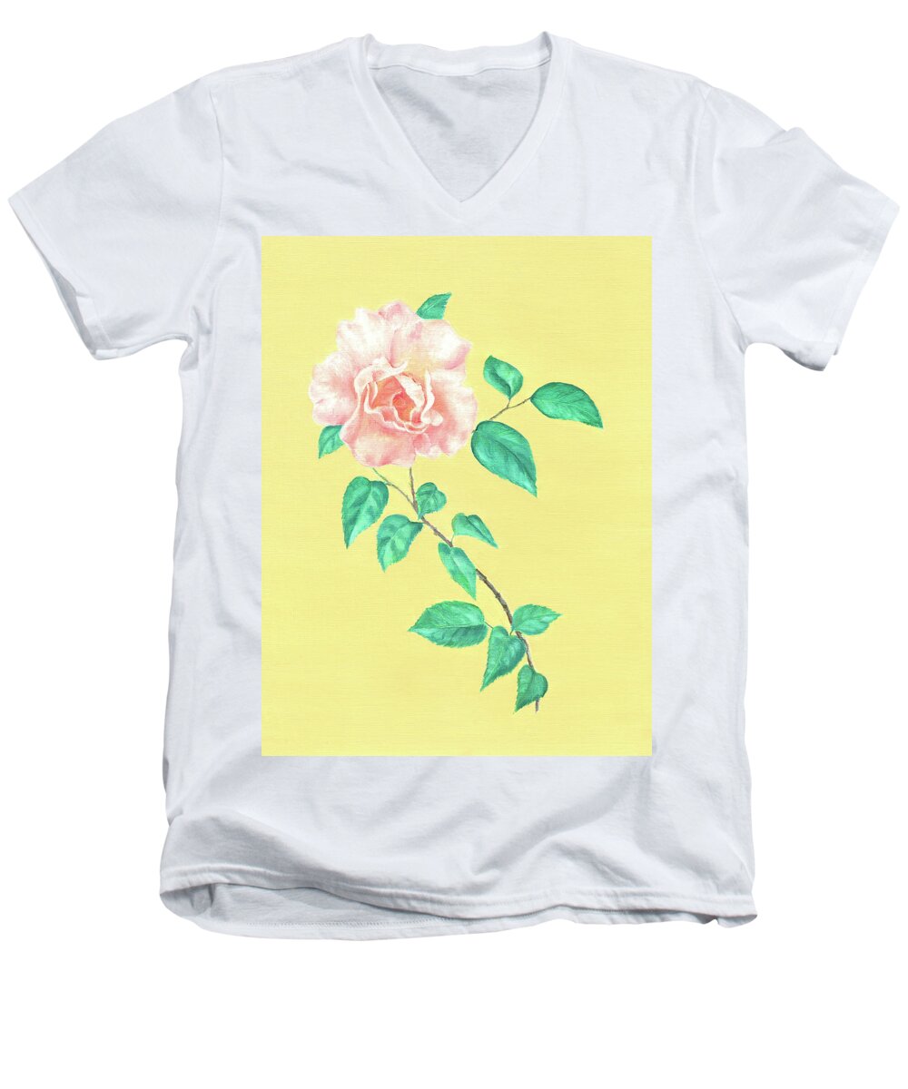 Rose Men's V-Neck T-Shirt featuring the painting Pink Rose #2 by Elizabeth Lock