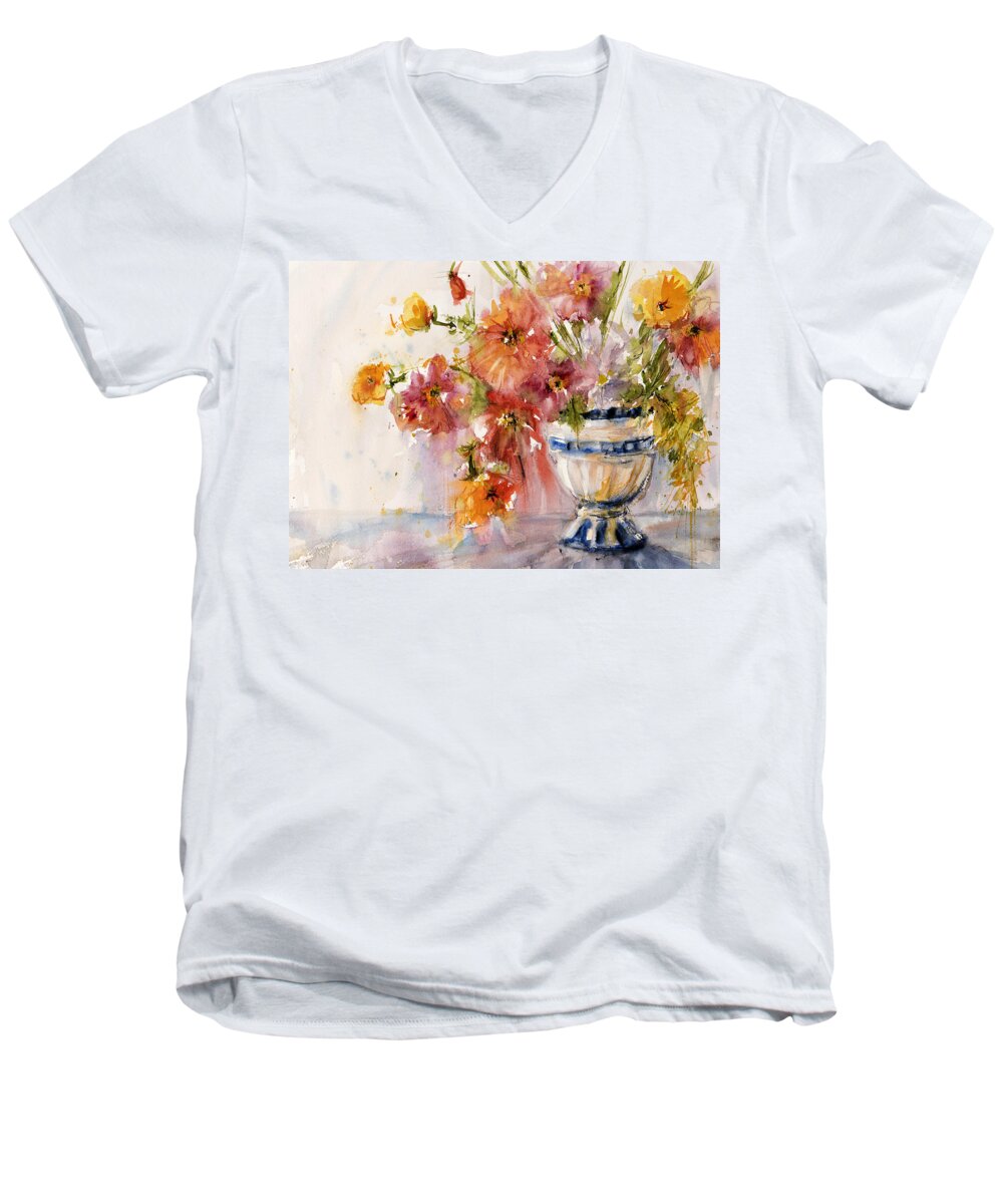 Flower Men's V-Neck T-Shirt featuring the painting Poppies #1 by Judith Levins