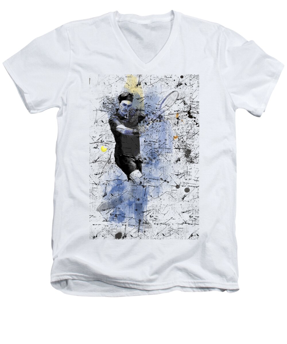 Roger Federer Men's V-Neck T-Shirt featuring the digital art Roger Federer #1 by Marlene Watson