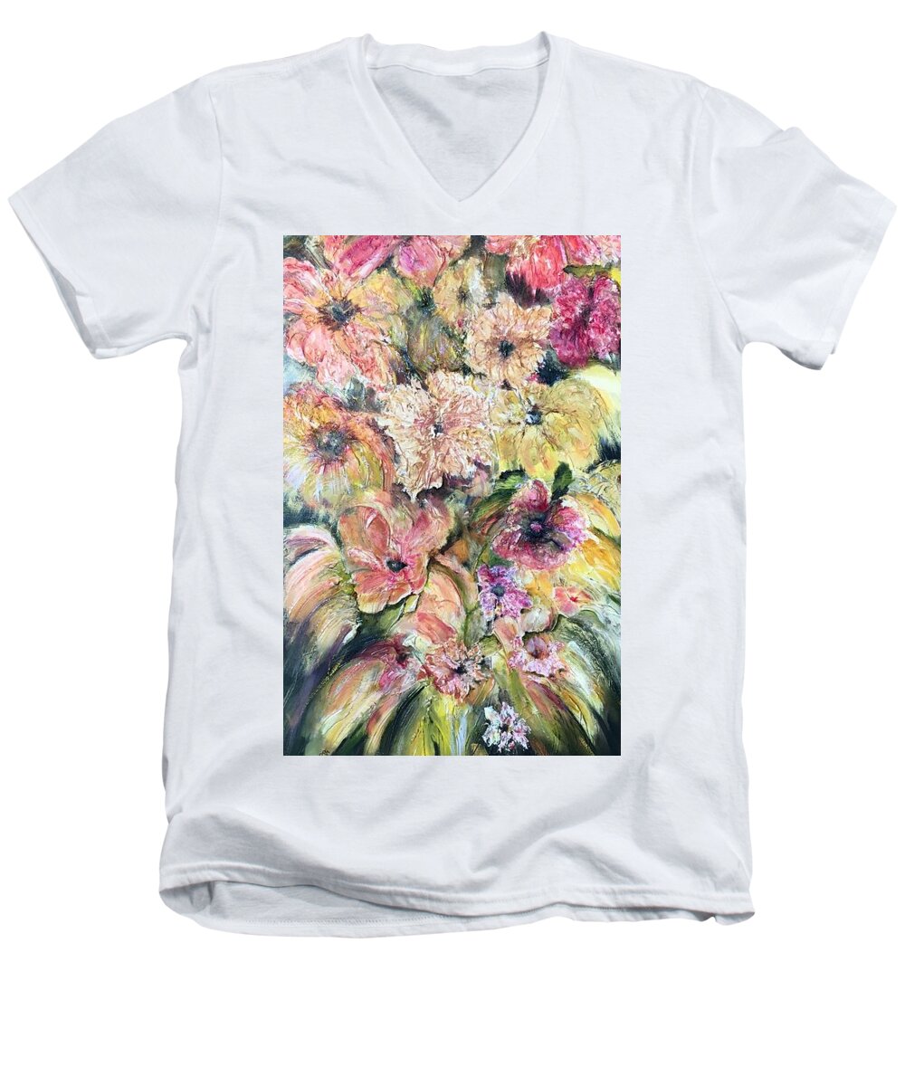Still Life Men's V-Neck T-Shirt featuring the painting Spring Fireworks by Chuck Gebhardt