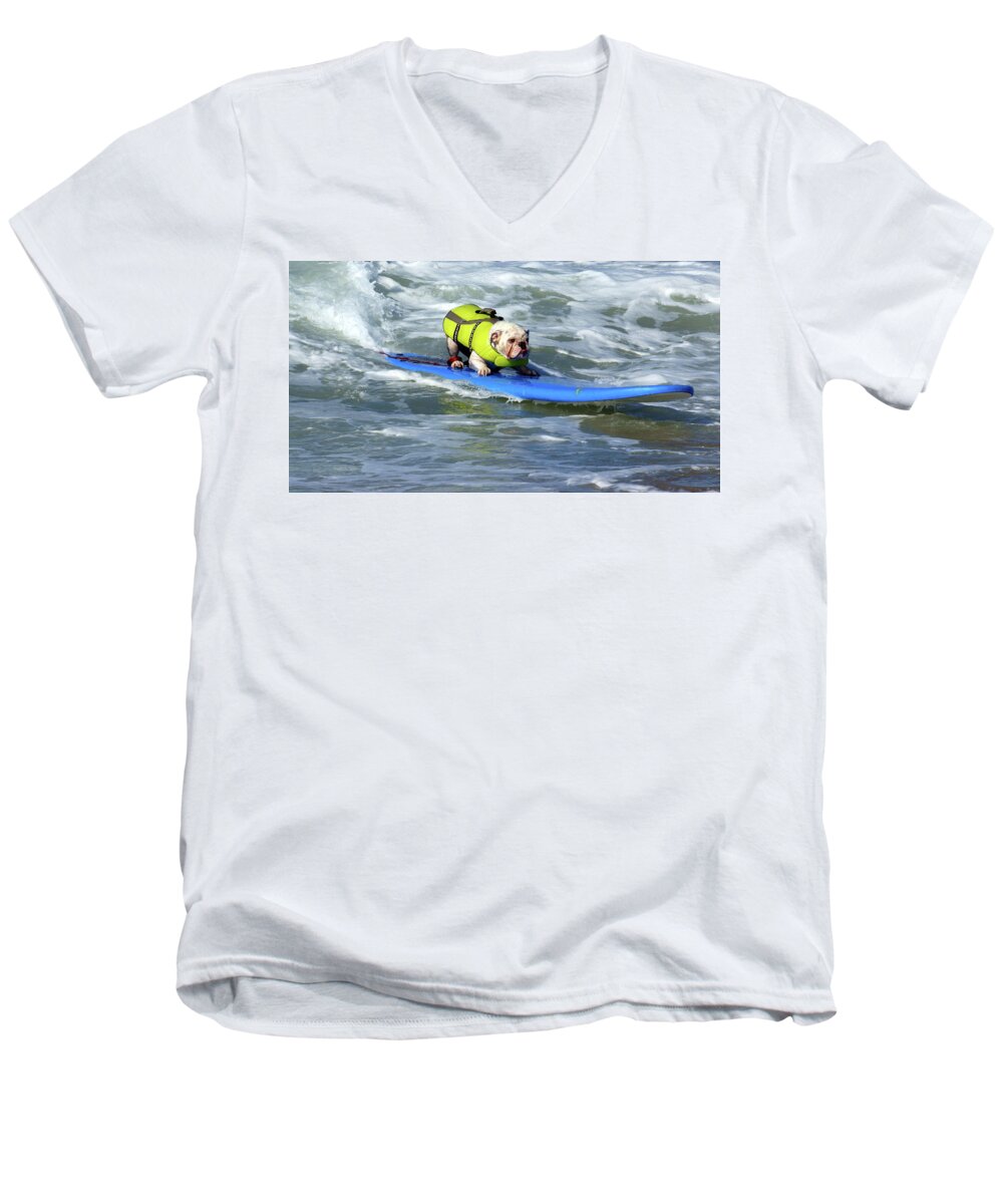 Dog Men's V-Neck T-Shirt featuring the photograph Surfing Dog #2 by Thanh Thuy Nguyen