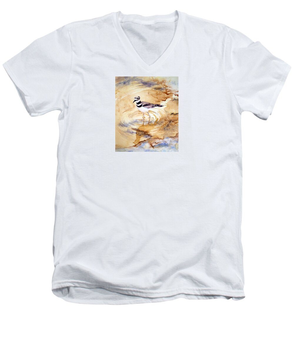 Bird Men's V-Neck T-Shirt featuring the painting Yellowstone Killdeer by Marsha Karle