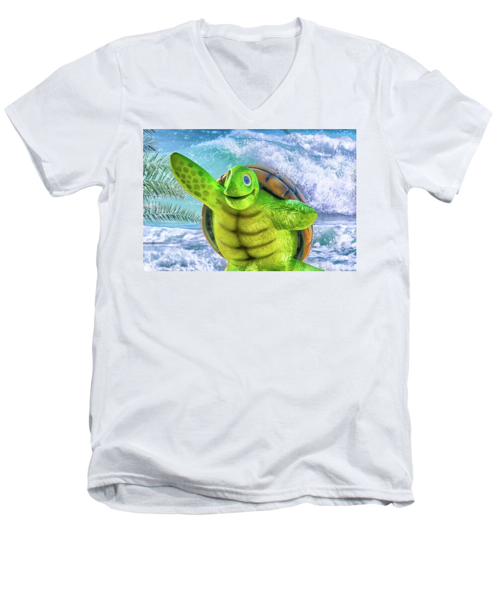 Sea Turtle Men's V-Neck T-Shirt featuring the mixed media 10731 Myrtle the Turtle by Pamela Williams