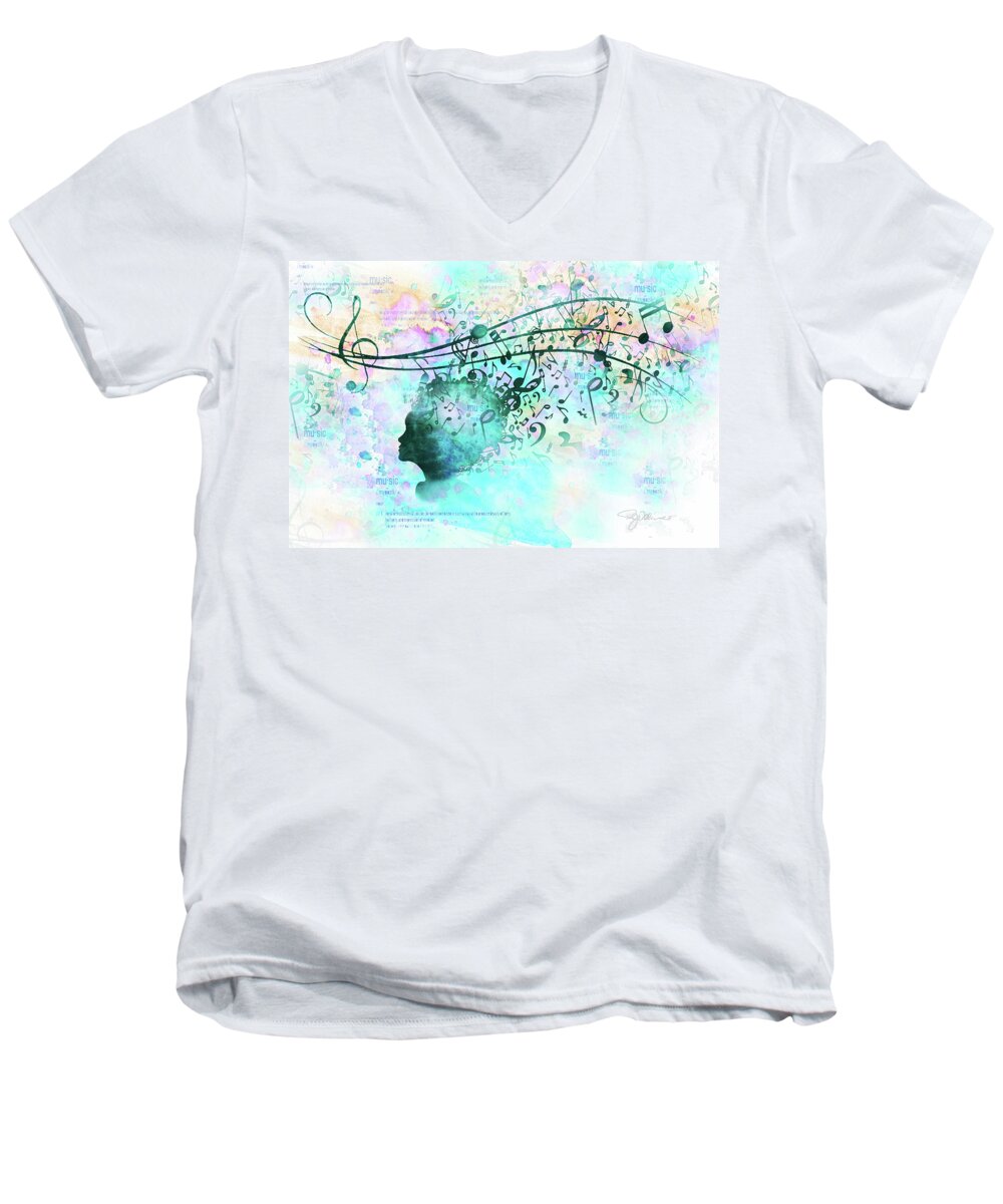 Music Men's V-Neck T-Shirt featuring the digital art 10846 Melodic Dreams by Pamela Williams