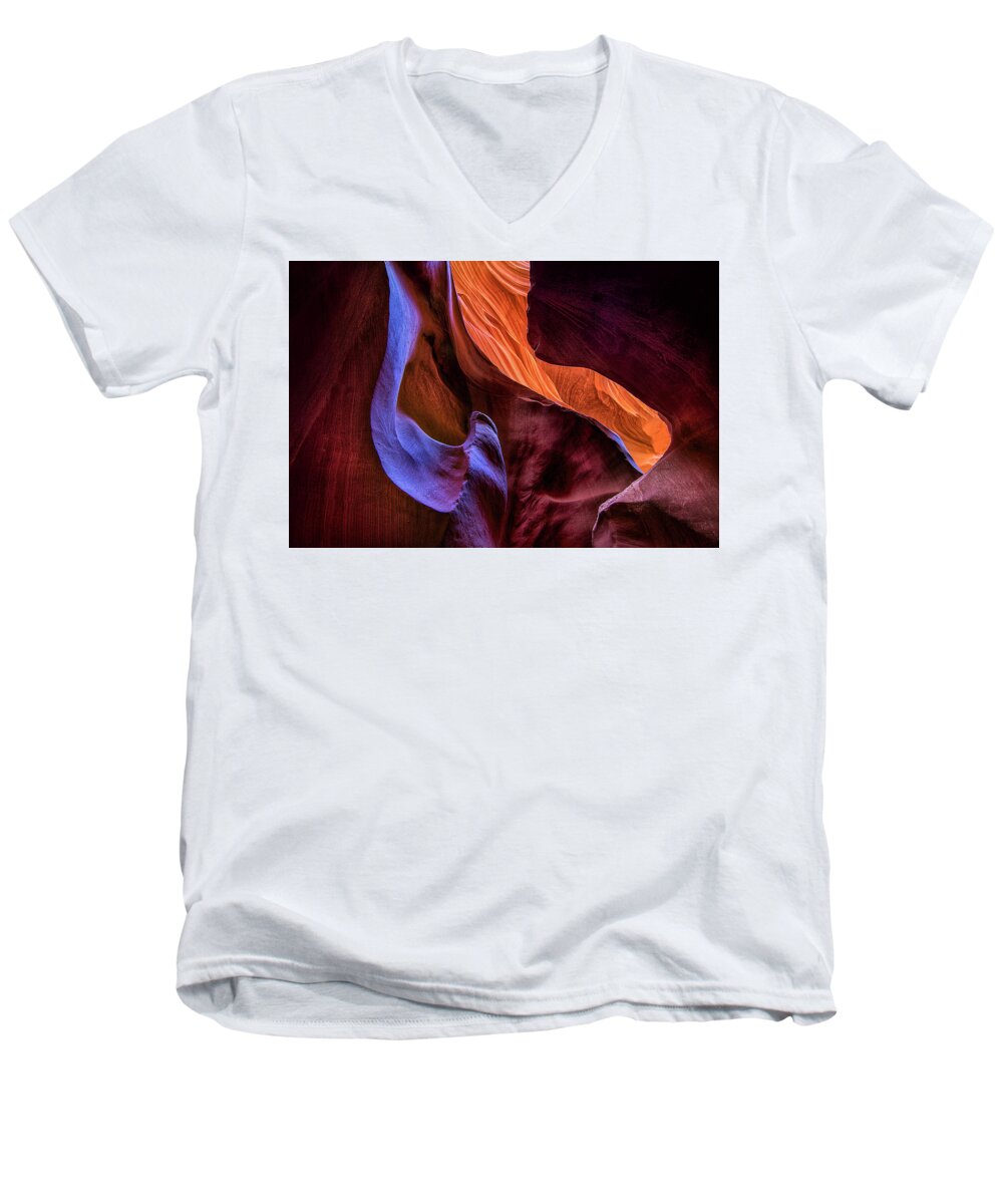 Antelope Canyon Men's V-Neck T-Shirt featuring the photograph Antelope Canyon Colors #2 by Michael Ash