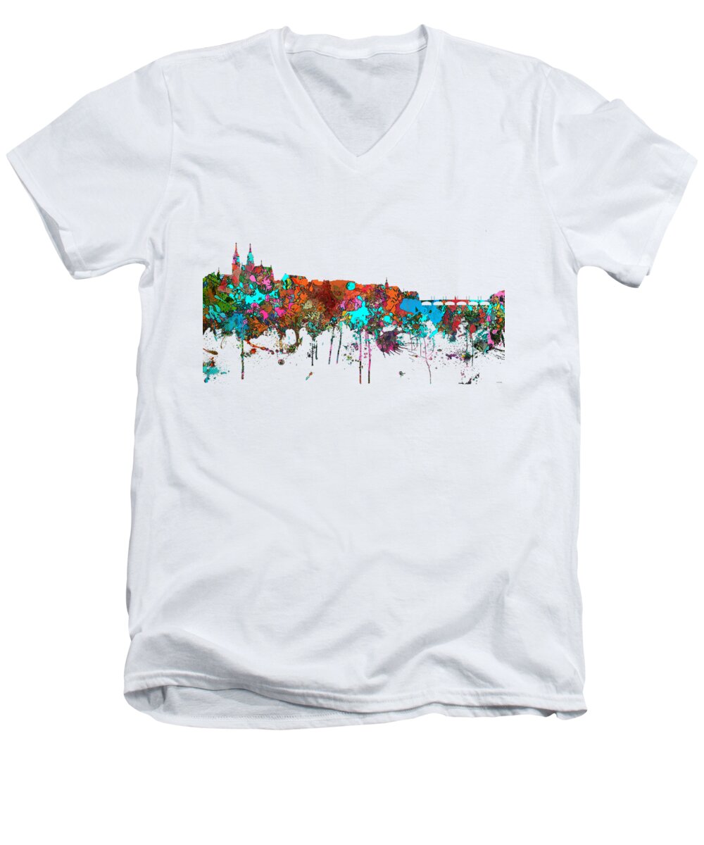 Basle Switzerland Skyline Men's V-Neck T-Shirt featuring the digital art Basle Switzerland Skyline #2 by Marlene Watson