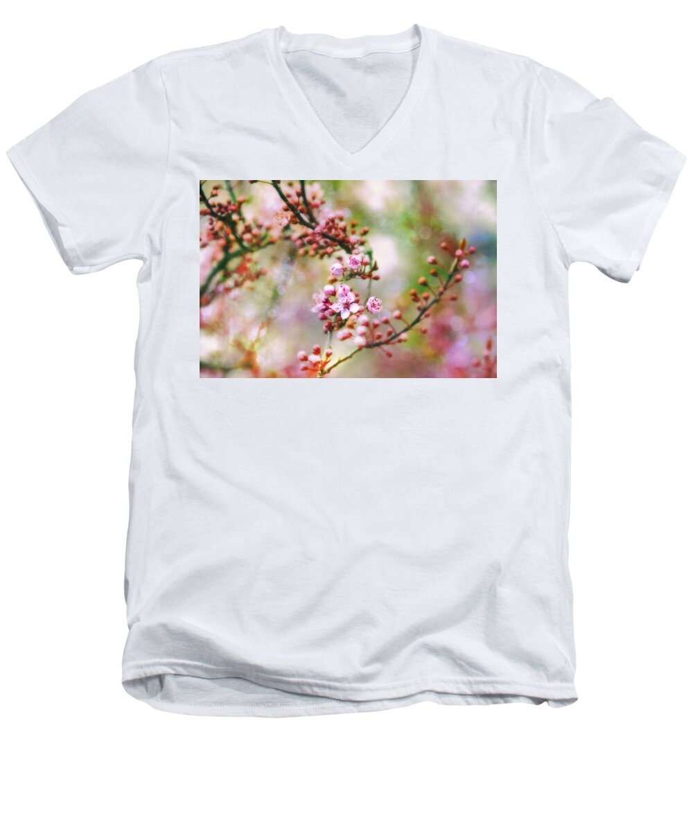 Cherry Blossoms Men's V-Neck T-Shirt featuring the photograph Cherry Blossoms in Spring #2 by Peggy Collins